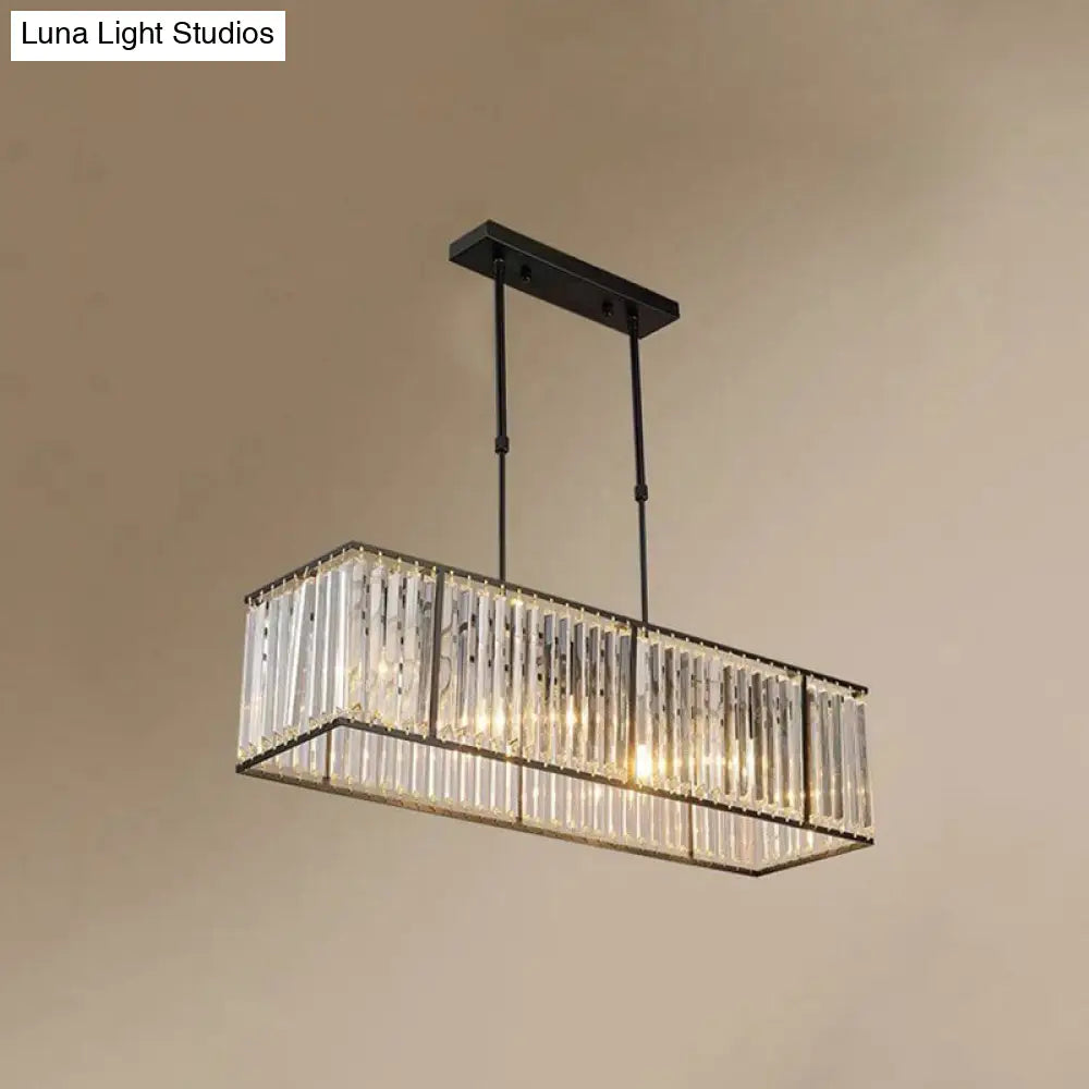 Sleek Dining Room Crystal Chandelier - Rectangle Prismatic Design 4 Bulb Island Pendant Light