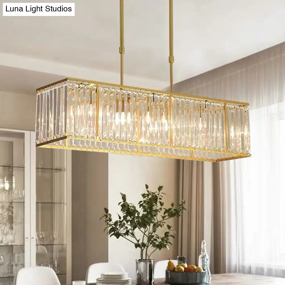 Sleek Dining Room Crystal Chandelier - Rectangle Prismatic Design 4 Bulb Island Pendant Light