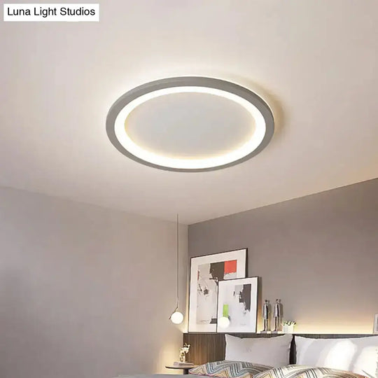 Sleek Disc-Shaped Led Bedroom Flush Mount Ceiling Light In Grey/White Multiple Sizes Available