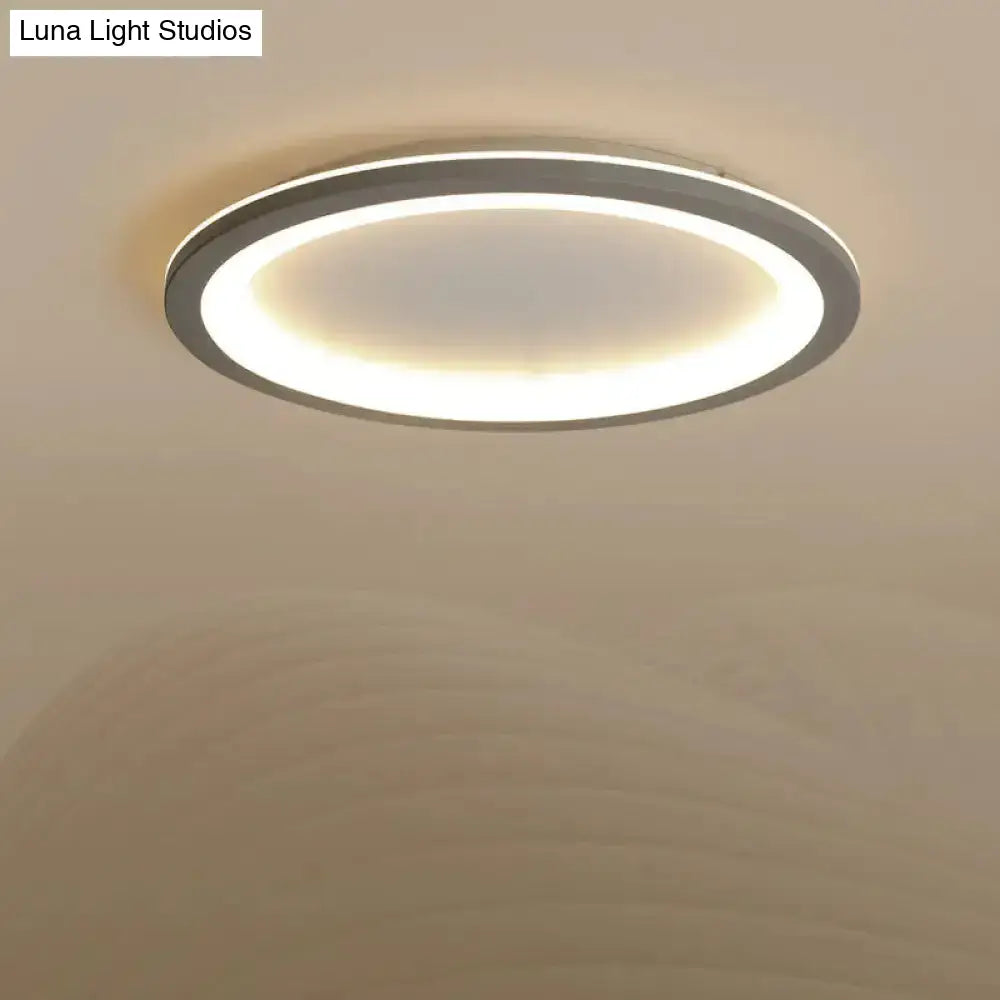 Sleek Disc-Shaped Led Bedroom Flush Mount Ceiling Light In Grey/White Multiple Sizes Available