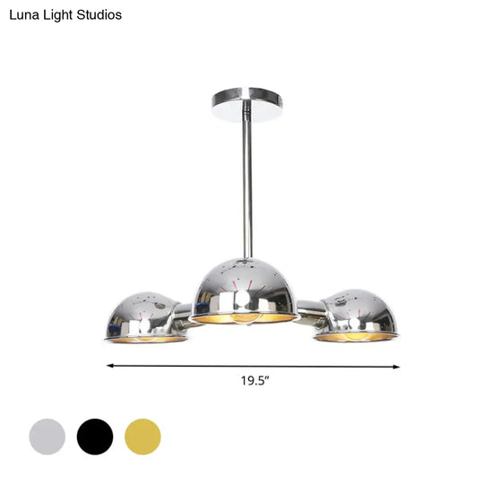 Sleek Dome Metal Semi Flush Industrial 3 - Light Ceiling Light In Black/Brass/Chrome For Living Room