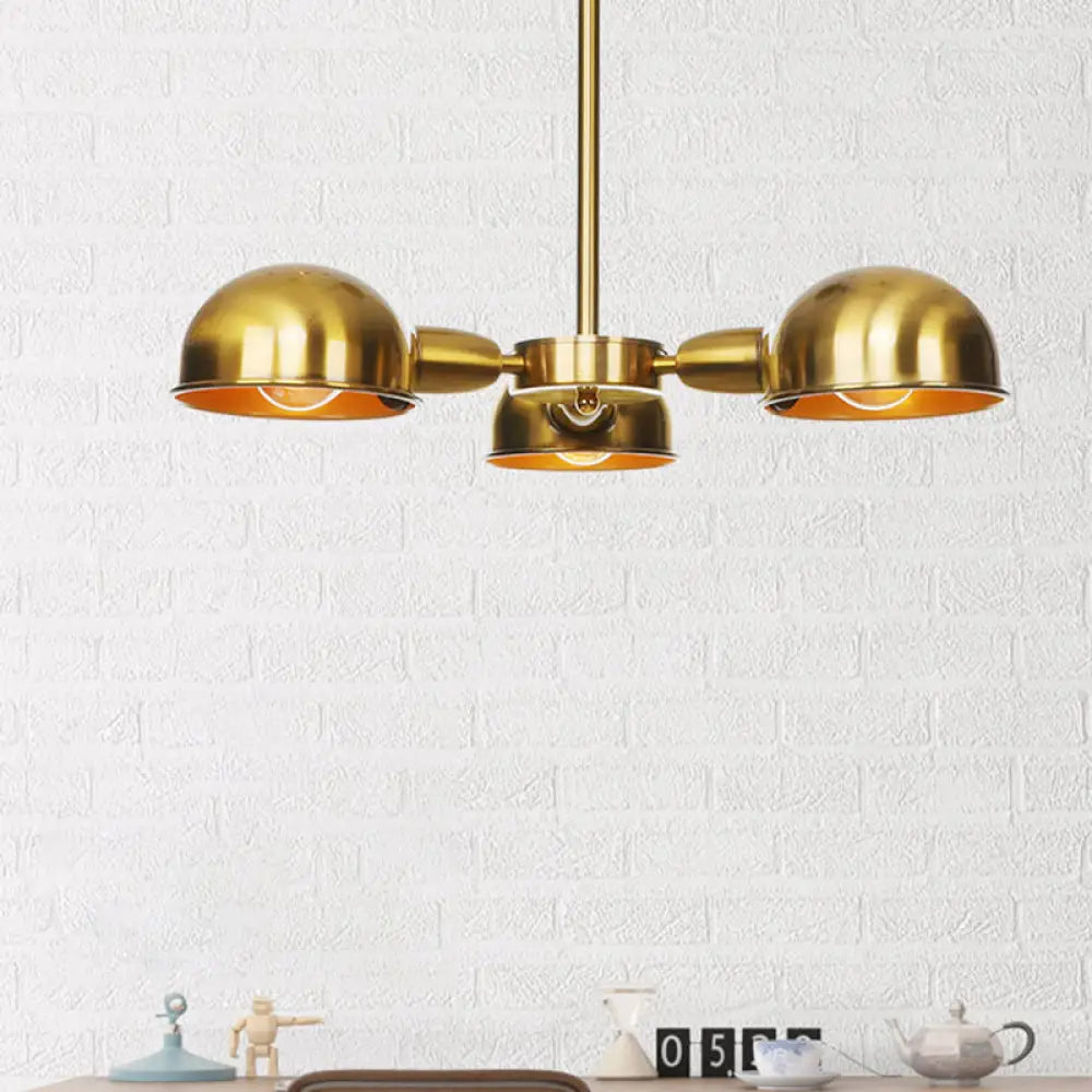 Sleek Dome Metal Semi Flush Industrial 3 - Light Ceiling Light In Black/Brass/Chrome For Living