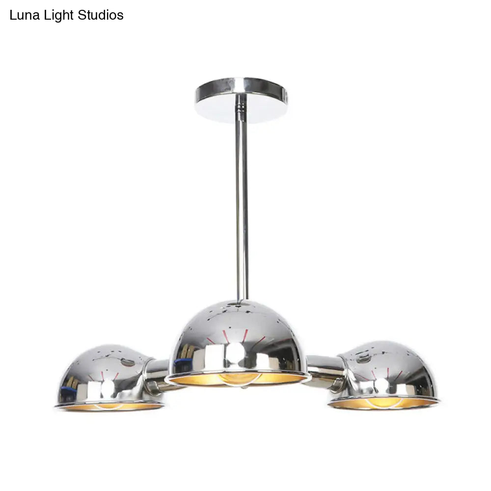 Sleek Dome Metal Semi Flush Industrial 3 - Light Ceiling Light In Black/Brass/Chrome For Living Room