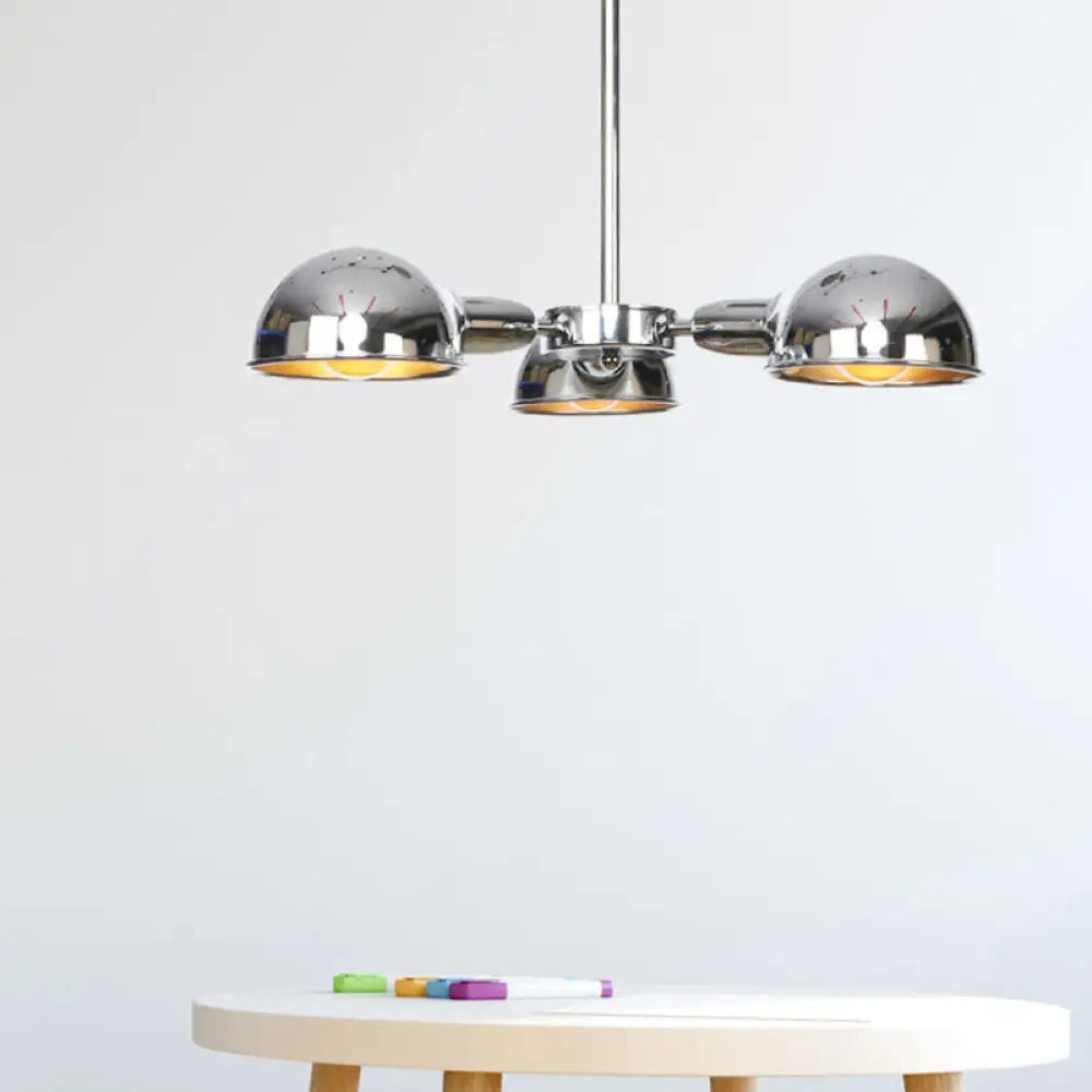 Sleek Dome Metal Semi Flush Industrial 3 - Light Ceiling Light In Black/Brass/Chrome For Living