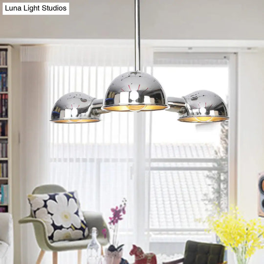 Sleek Dome Metal Semi Flush Industrial 3 - Light Ceiling Light In Black/Brass/Chrome For Living Room