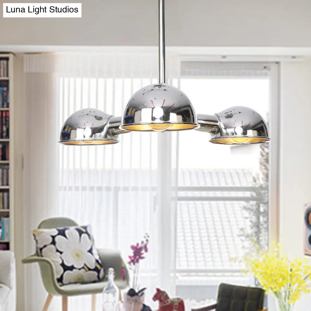 Sleek Dome Metal Semi Flush Industrial 3-Light Ceiling Light In Black/Brass/Chrome For Living Room