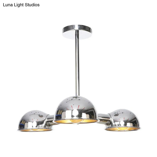 Sleek Dome Metal Semi Flush Industrial 3-Light Ceiling Light In Black/Brass/Chrome For Living Room