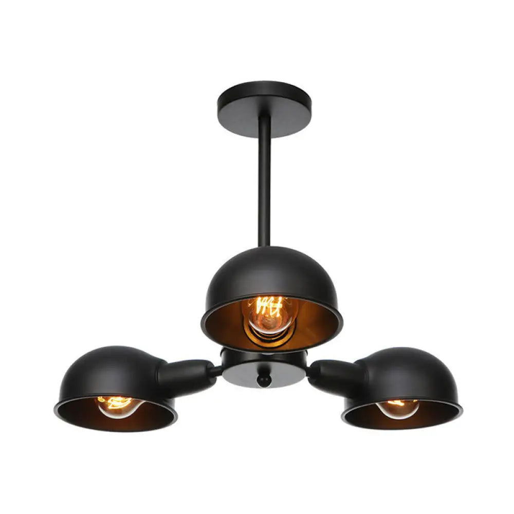 Sleek Dome Metal Semi Flush Industrial 3 - Light Ceiling Light In Black/Brass/Chrome For Living