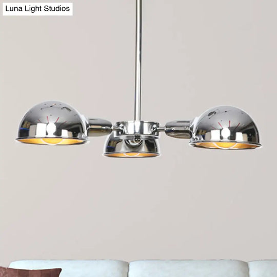 Sleek Dome Metal Semi Flush Industrial 3 - Light Ceiling Light In Black/Brass/Chrome For Living Room