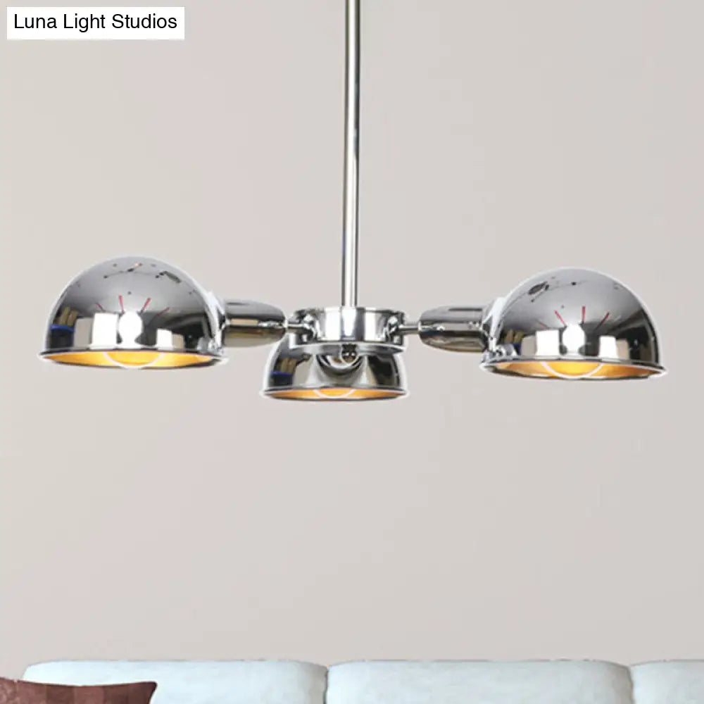 Sleek Dome Metal Semi Flush Industrial 3-Light Ceiling Light In Black/Brass/Chrome For Living Room