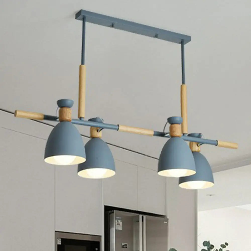 Sleek Dome Shade Island Pendant Light With Metallic Finish - Ideal For Dining Rooms Blue