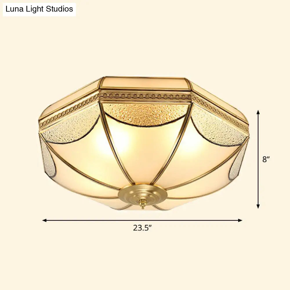 Sleek Dome Shaped Flush Mount Light With Simplicity Brass Finish Water And Frost Glass Flushmount