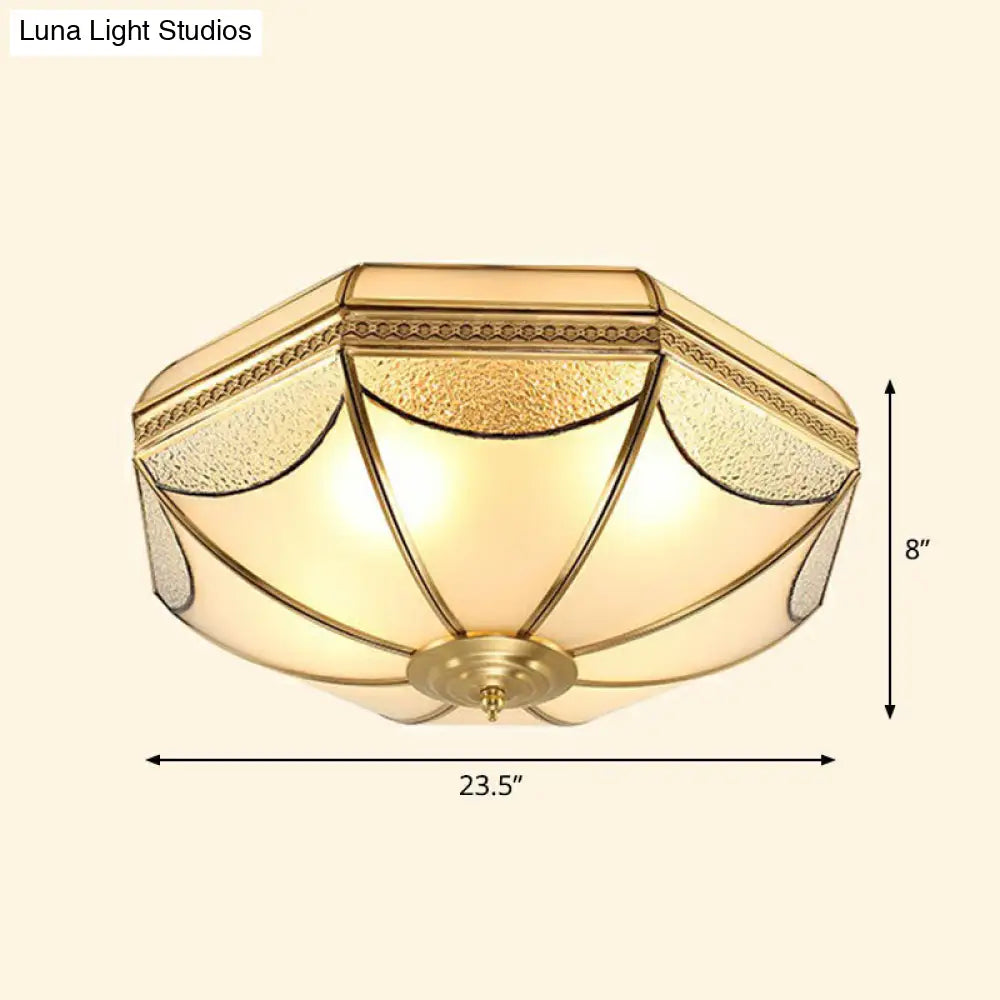 Sleek Dome Shaped Flush Mount Light With Simplicity Brass Finish Water And Frost Glass Flushmount