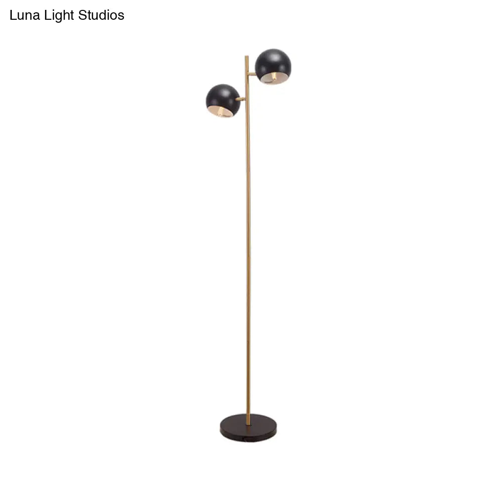 Sleek Domed Shade Metal Floor Lamp - 2 Lights Black/Gold Perfect For Living Rooms