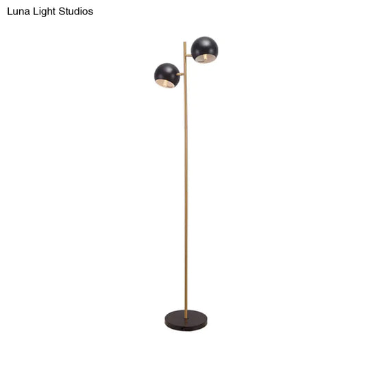 Sleek Domed Shade Metal Floor Lamp - 2 Lights Black/Gold Perfect For Living Rooms