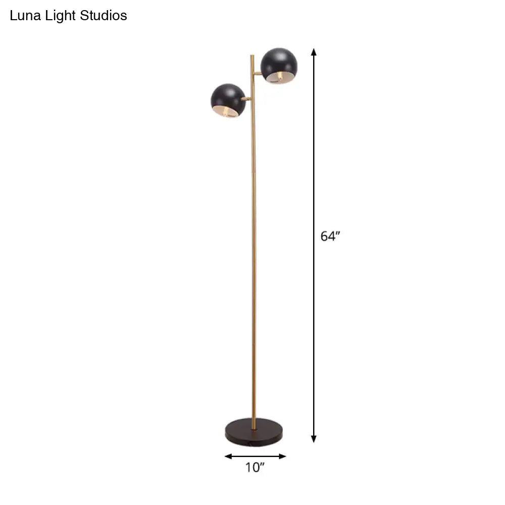 Sleek Domed Shade Metal Floor Lamp - 2 Lights Black/Gold Perfect For Living Rooms