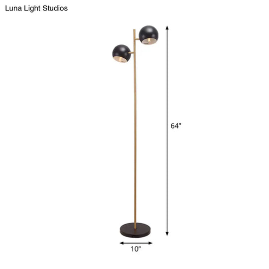 Sleek Domed Shade Metal Floor Lamp - 2 Lights Black/Gold Perfect For Living Rooms