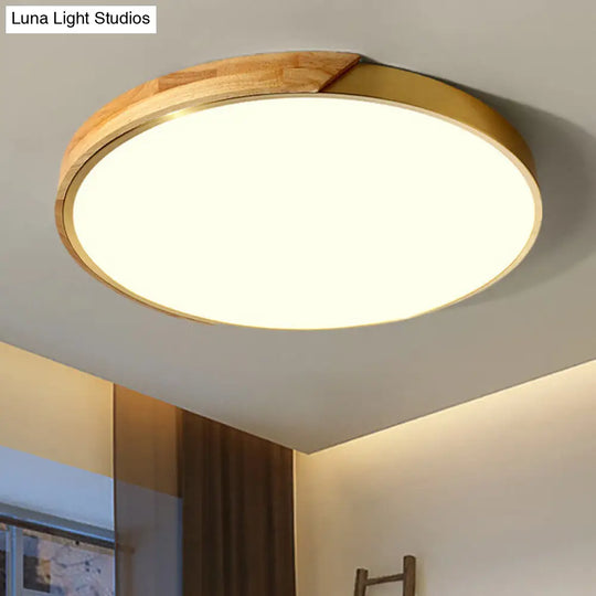 Sleek Drum Ceiling Light With Led Wood Flush Mount White/Warm 12’/16’ Width