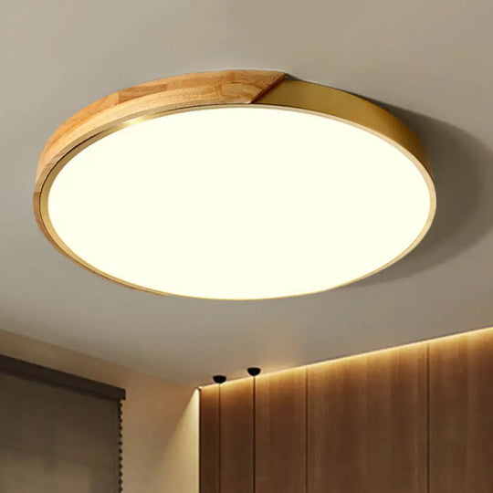 Sleek Drum Ceiling Light With Led Wood Flush Mount White/Warm 12’/16’ Width / 12’ White