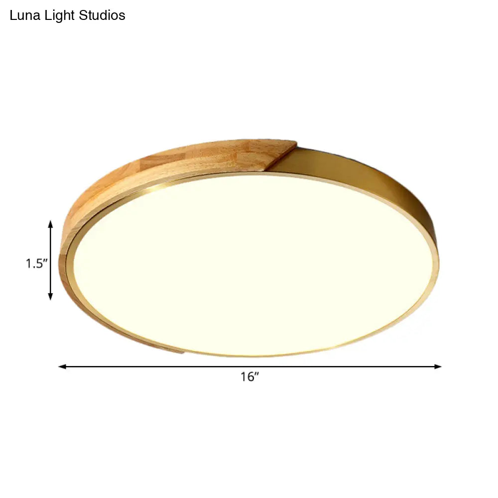 Sleek Drum Ceiling Light With Led Wood Flush Mount White/Warm 12’/16’ Width