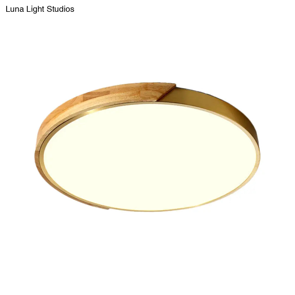 Sleek Drum Ceiling Light With Led Wood Flush Mount White/Warm 12’/16’ Width
