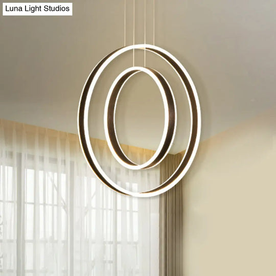 Metal Pendant Light With Dual Circle Pendulum Design In Brown Warm/White/Natural - Perfect For