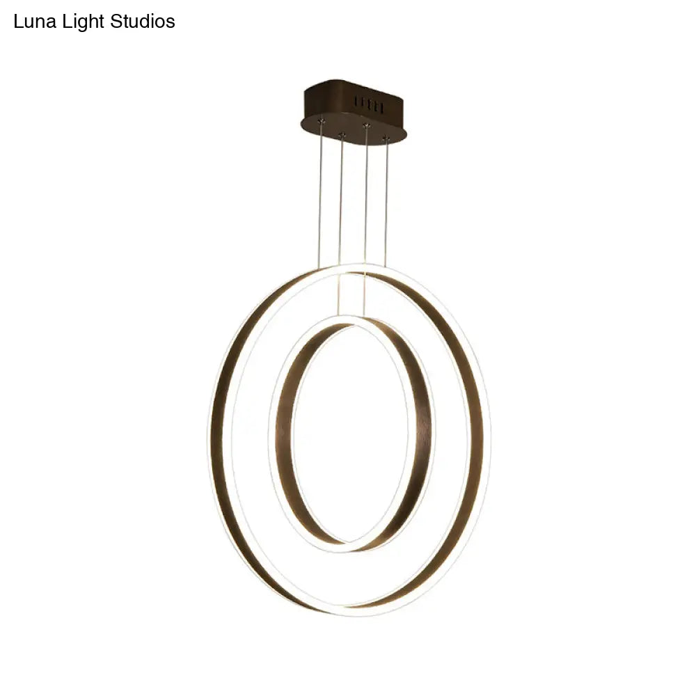 Sleek Dual Circle Pendulum Led Pendant Light For Dining Room - Brown + Warm/White/Natural