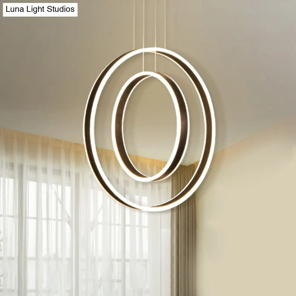 Sleek Dual Circle Pendulum Led Pendant Light For Dining Room - Brown + Warm/White/Natural
