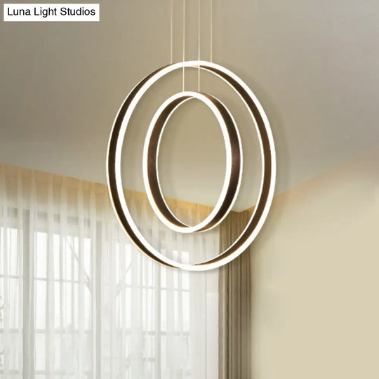 Sleek Dual Circle Pendulum Led Pendant Light For Dining Room - Brown + Warm/White/Natural