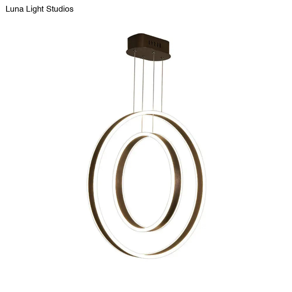 Metal Pendant Light With Dual Circle Pendulum Design In Brown Warm/White/Natural - Perfect For