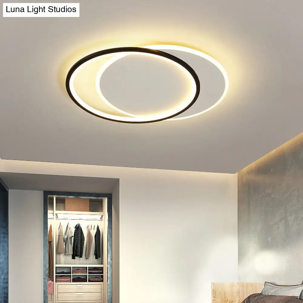 Sleek Dual Flush Mount Simplicity Acrylic Black Led Ceiling Light - Warm/White Lighting / White