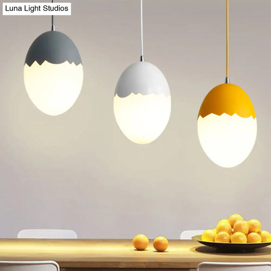 Sleek Eggshell Acrylic Metal Suspension Light For Modern Dining Rooms