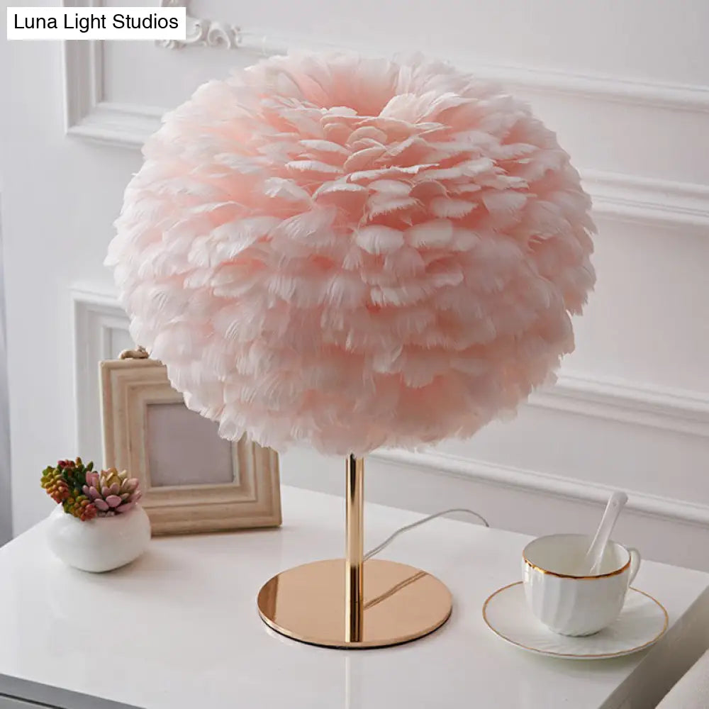 Sleek Feather 1-Light Spherical Night Table Lamp For Living Room