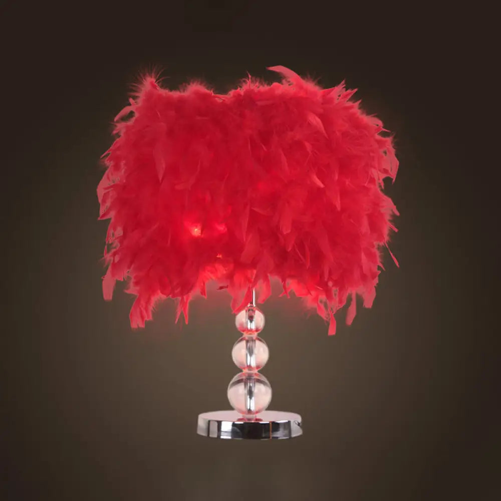 Sleek Feathered Cylinder Night Light In Red/Pink/Purple With Crystal Pedestal Red