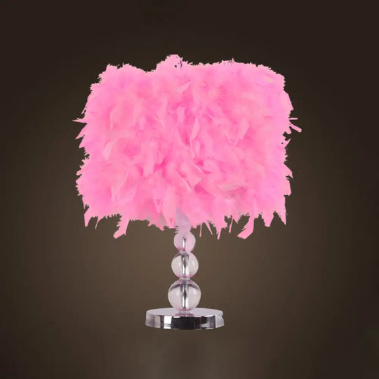 Sleek Feathered Cylinder Night Light In Red/Pink/Purple With Crystal Pedestal Pink