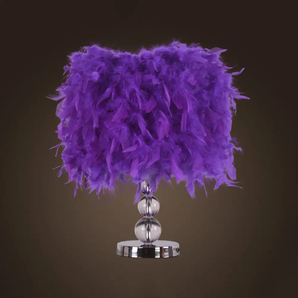 Sleek Feathered Cylinder Night Light In Red/Pink/Purple With Crystal Pedestal Purple