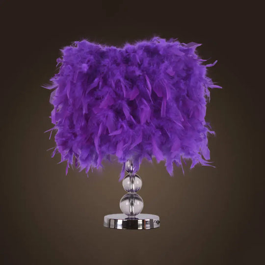 Sleek Feathered Cylinder Night Light In Red/Pink/Purple With Crystal Pedestal Purple