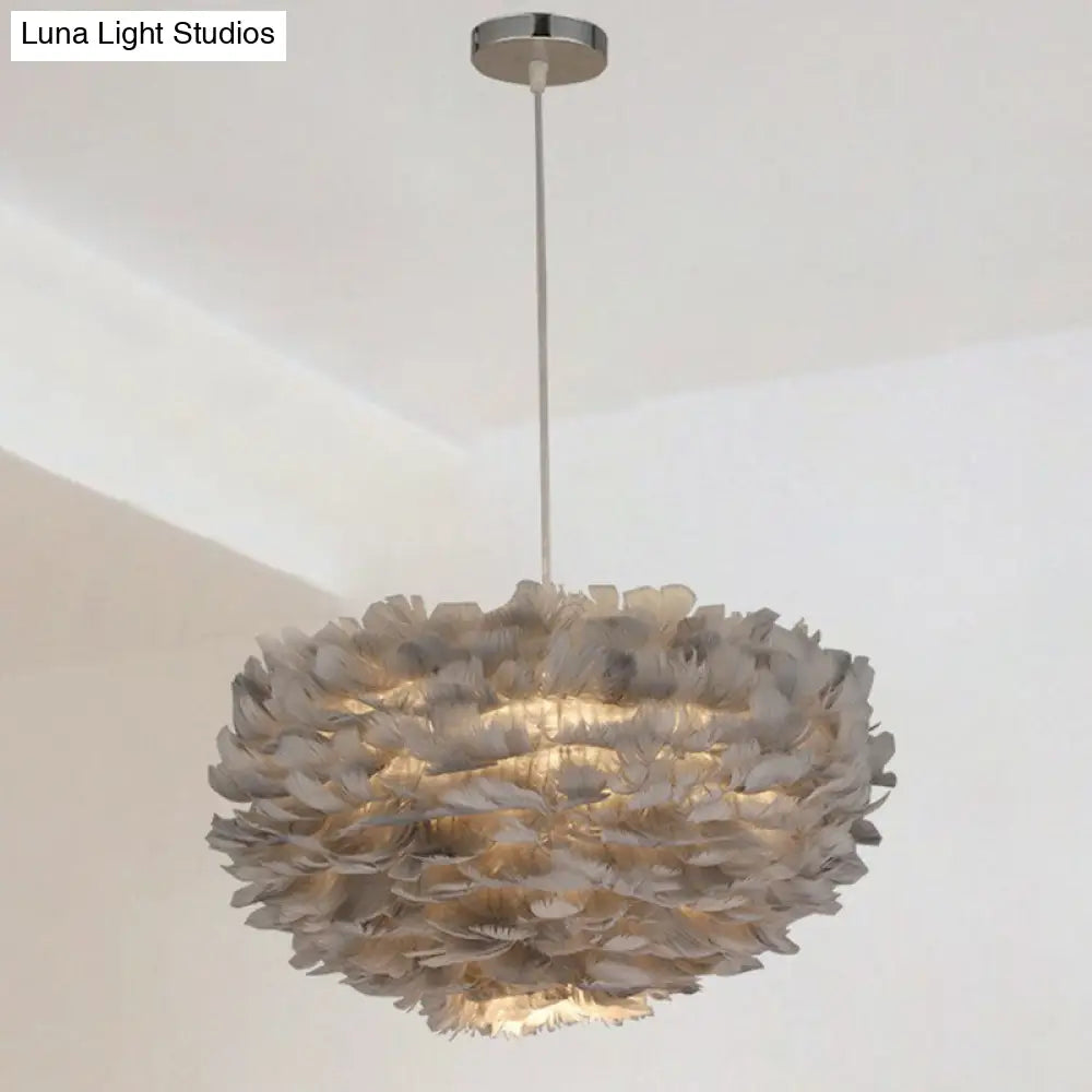 Sleek Feathered Hemispherical Pendant Ceiling Light For Living Room Décor