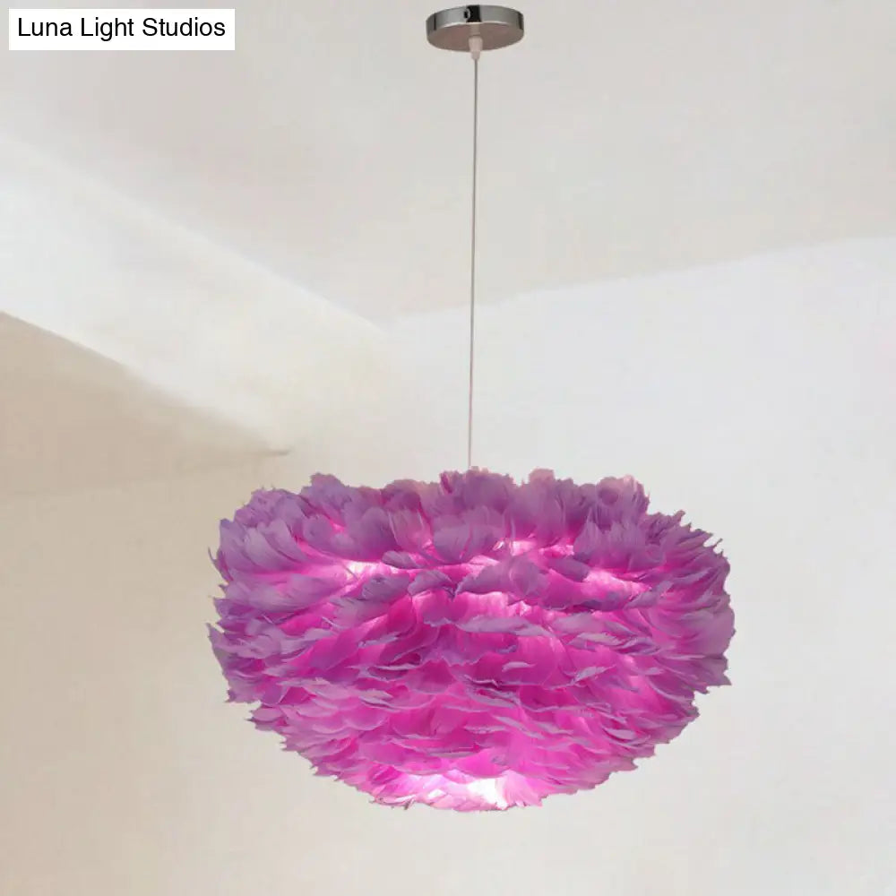 Hemispherical Feather Pendant Light For Elegant Living Room Ambiance Purple / 12