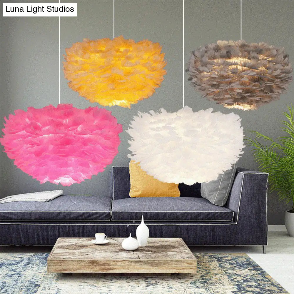 Hemispherical Feather Pendant Light For Elegant Living Room Ambiance