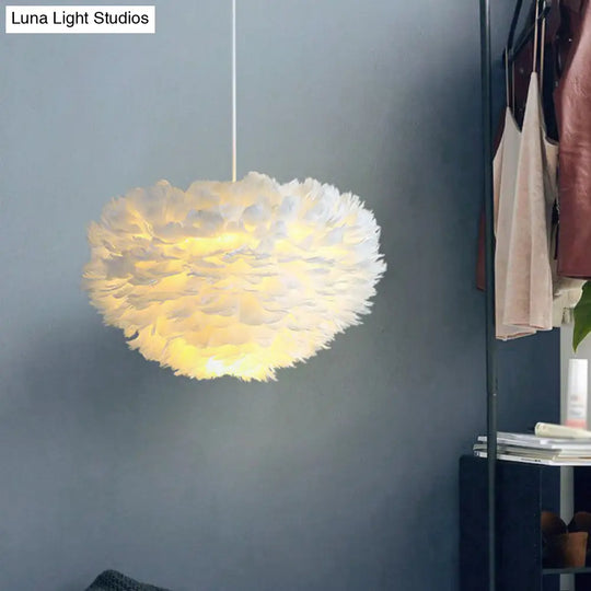 Hemispherical Feather Pendant Light For Elegant Living Room Ambiance White / 12