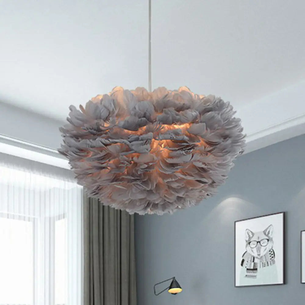 Sleek Feathered Hemispherical Pendant Ceiling Light For Living Room Décor Grey / 12’