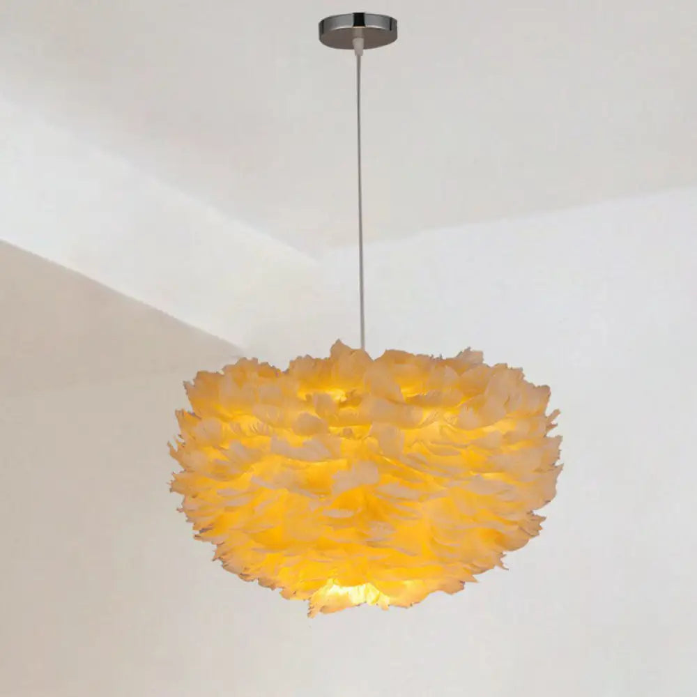 Sleek Feathered Hemispherical Pendant Ceiling Light For Living Room Décor Orange / 12’