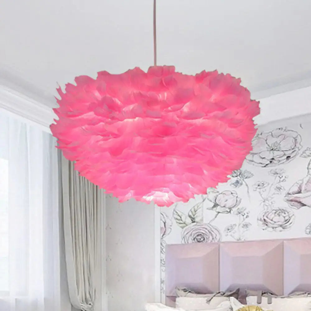 Sleek Feathered Hemispherical Pendant Ceiling Light For Living Room Décor Pink / 12’