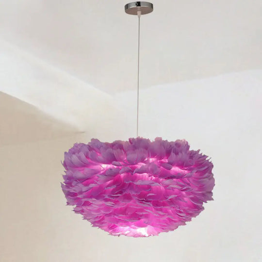 Sleek Feathered Hemispherical Pendant Ceiling Light For Living Room Décor Purple / 12’