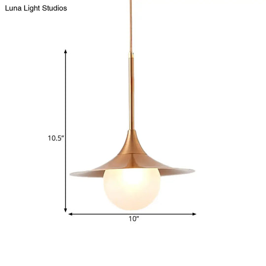 Modern Flared Pendant Light With Orb Milk Glass Insert Single Metal Hanging Fixture For Living Room