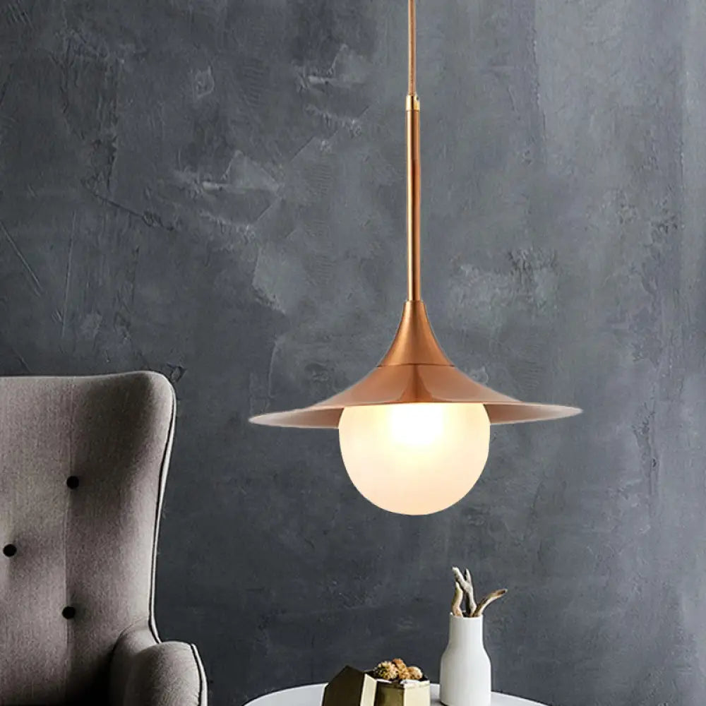 Sleek Flared Pendant Light With Orb Milk Glass Insert - Ideal For Single Living Room Gold