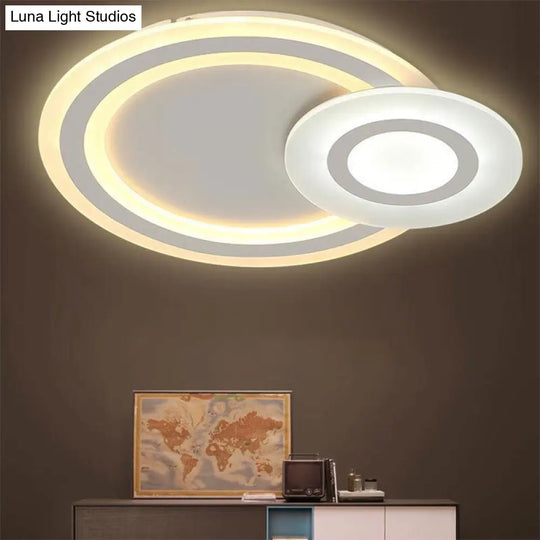 Sleek Flush Ceiling Mount Light - Acrylic White Finish Ideal For Adult Bedroom / Warm Round