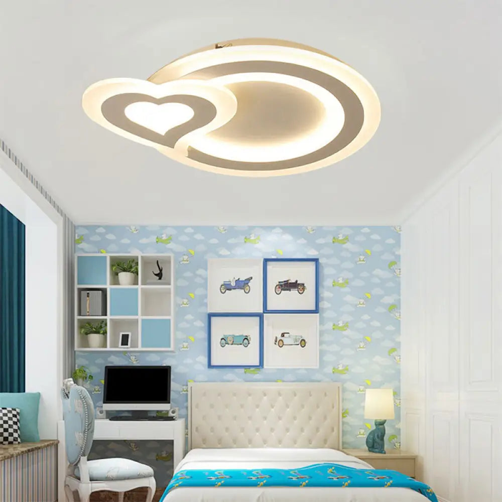 Sleek Flush Ceiling Mount Light - Acrylic White Finish Ideal For Adult Bedroom / Warm Loving Heart