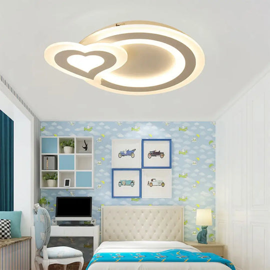 Sleek Flush Ceiling Mount Light - Acrylic White Finish Ideal For Adult Bedroom / Warm Loving Heart